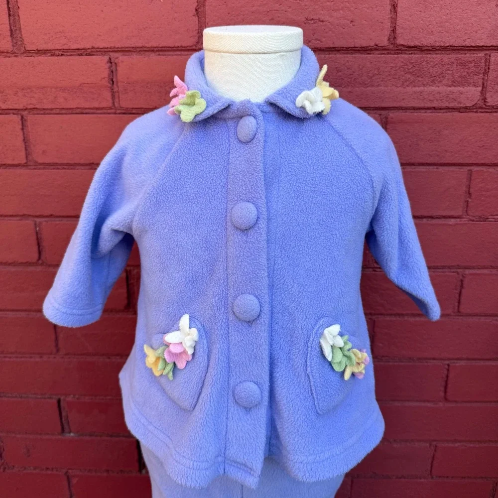 Vtg 90s B.T Kids Fleece Flower Outfit 3-6 Months Purple Jacket Pants Set Kidcore